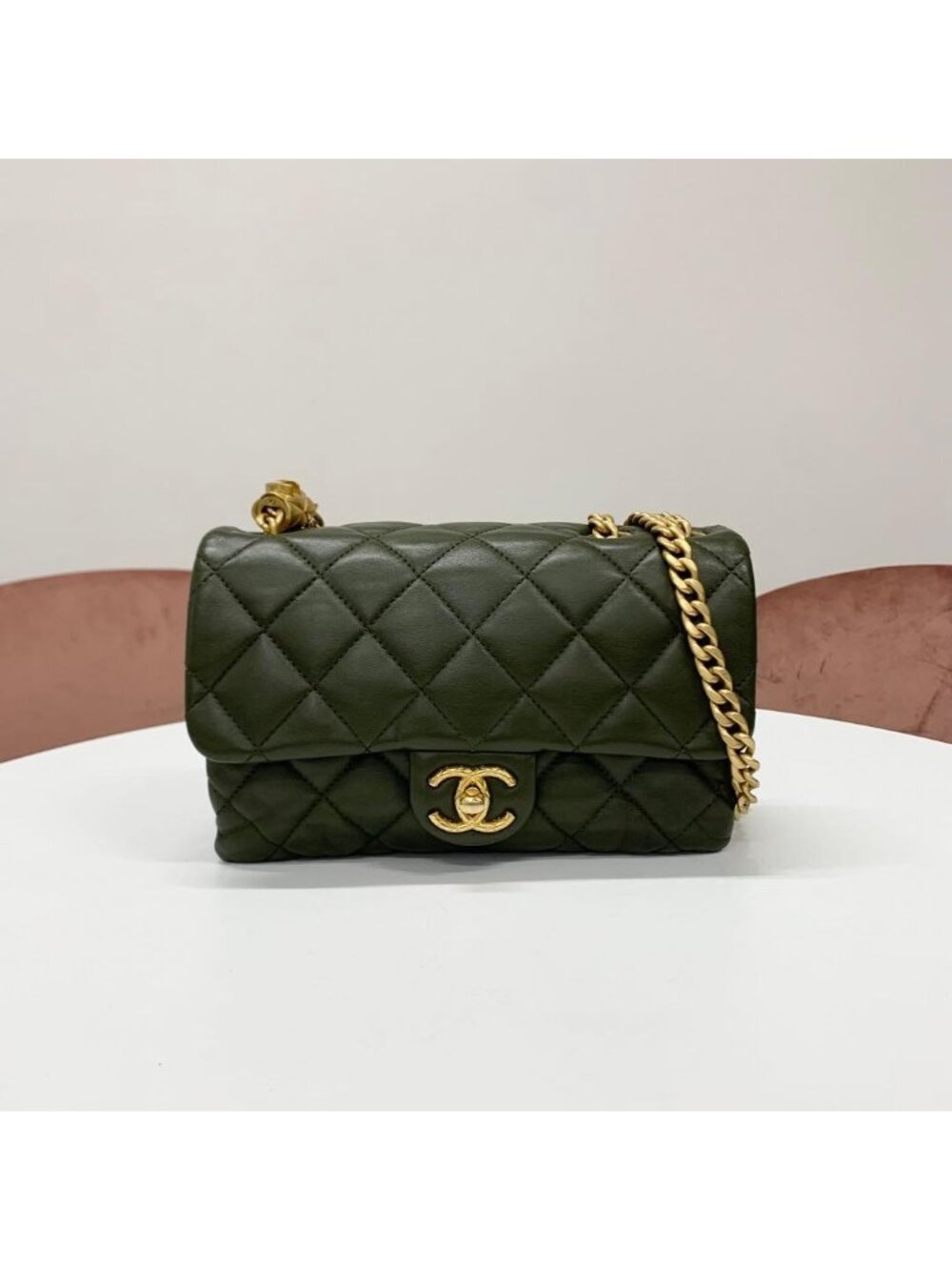 Chanel Quilted Mini Flap Bag Lambskin Chain Ring 2-Way